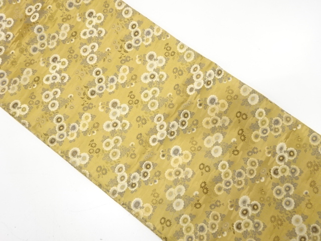 JAPANESE KIMONO / ANTIQUE MARU OBI / SILK / WOVEN KIKU